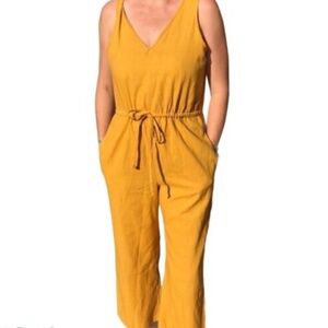 Drew Mustard Yellow Linen Blend Sleeveless Cropped  Jumpsuit Size XS